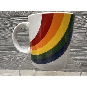 Vintage Rainbow Coffee Mug Cup 1984 FTDA Bright Colorful Ceramic Made in Korea